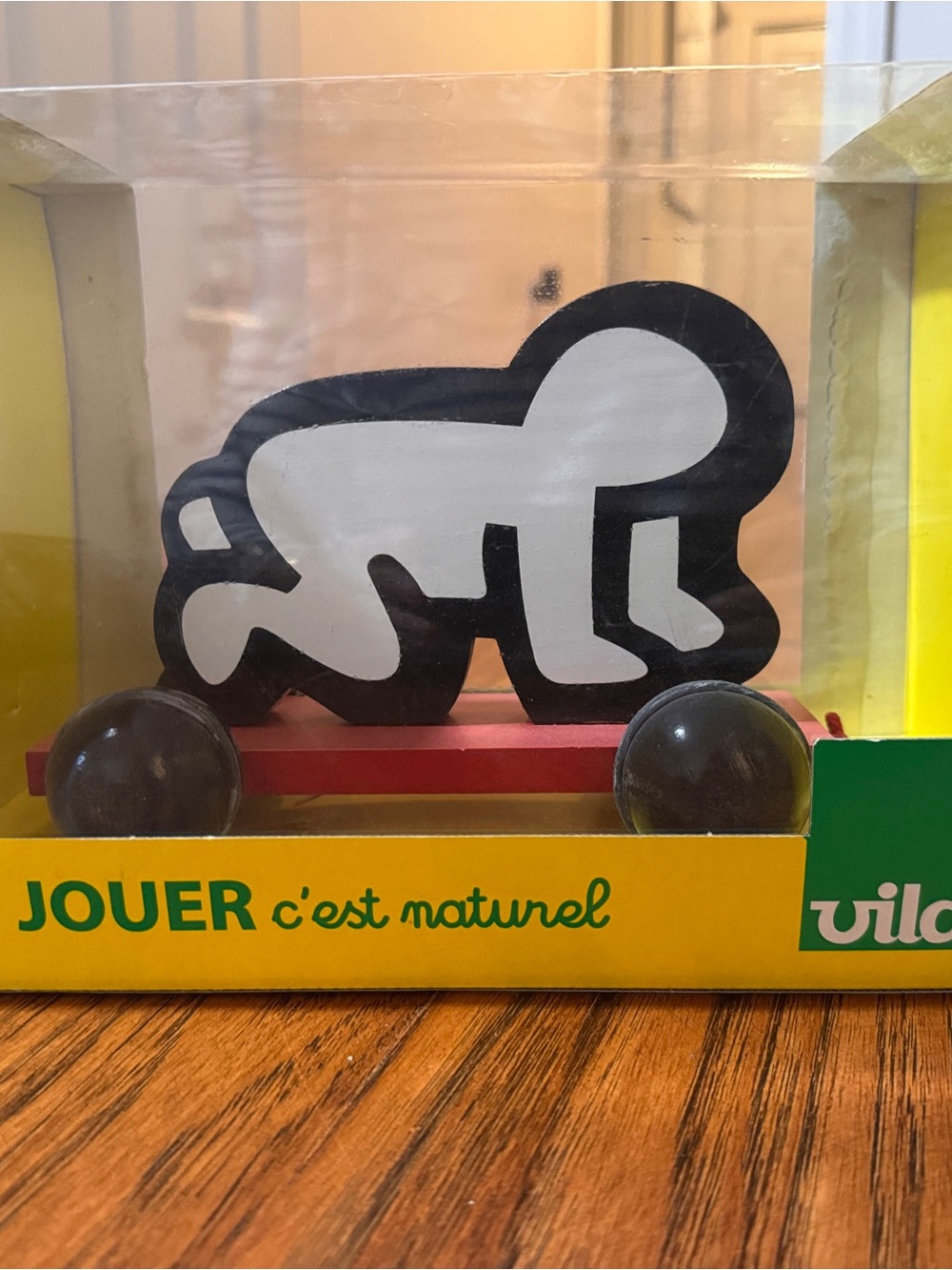 Vintage Vilac Wooden Keith Haring Radiant Baby Pull Toy Made in France